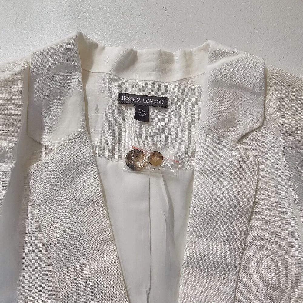 Jessica London Womans Lined Button Up Linen Blend Blazer White Plus SZ 22W NWOT - Picture 4 of 11
